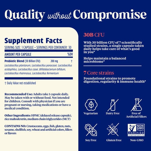 SubCulture Probiotic for Daily Gut Health Supplement Facts Label