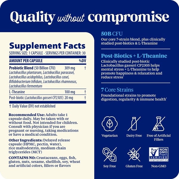 SubCulture Probiotic for Mood Supplement Facts Label