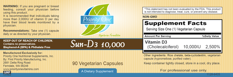 Sun-D3 3,000 IU (Priority One Vitamins) label