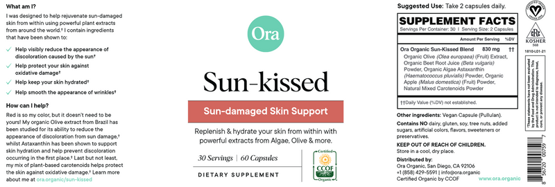 Sun Kissed: Sun-damaged Skin Support Capsules (Ora Organic) Label