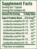 super 8 hi- potency probiotic (flora) supplement facts
