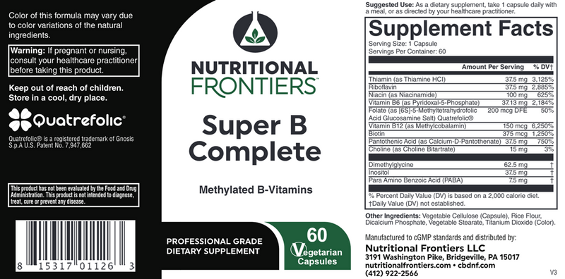 Super B Complete Nutritional Frontiers Label