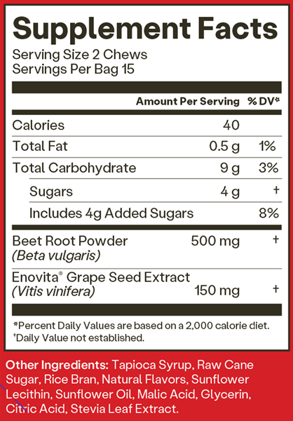 SuperBeets Heart Chews Supplement Facts Label