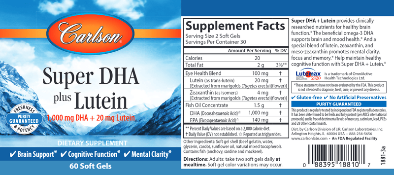 Super DHA & Lutein (Carlson Labs) label