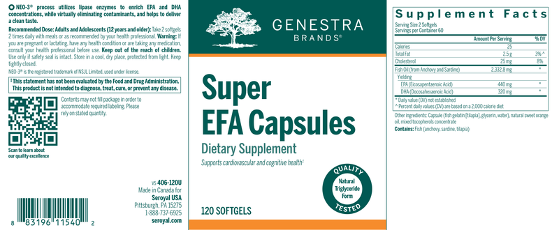 Super EFA Capsules 120 label Genestra