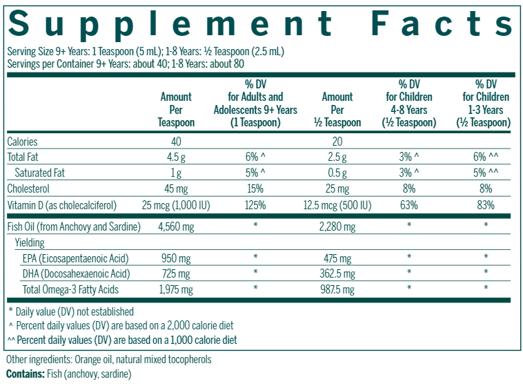 Super EFA Liquid Plus D supplement facts Genestra