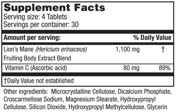 Super Lion's Mane Supplement Facts Label