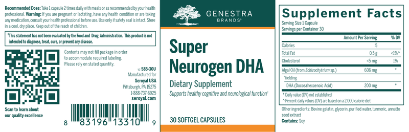 Super Neurogen DHA label Genestra