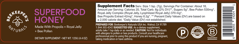 superfood honey beekeeper's naturals label