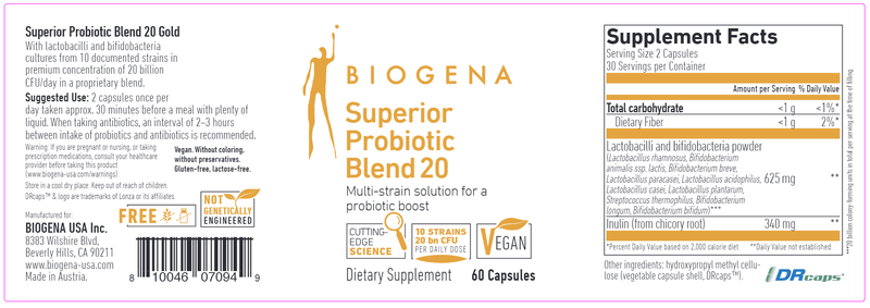 Superior Probiotic Blend 20 Gold (Biogena) Label