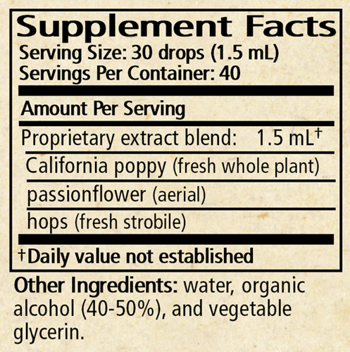 Sweet Dreams 2 oz Supplement Facts Label