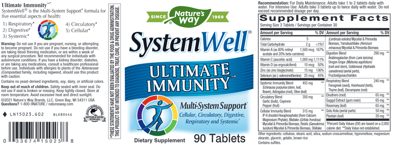 SystemWell Ultimate Immunity (Nature's Way) 90ct label