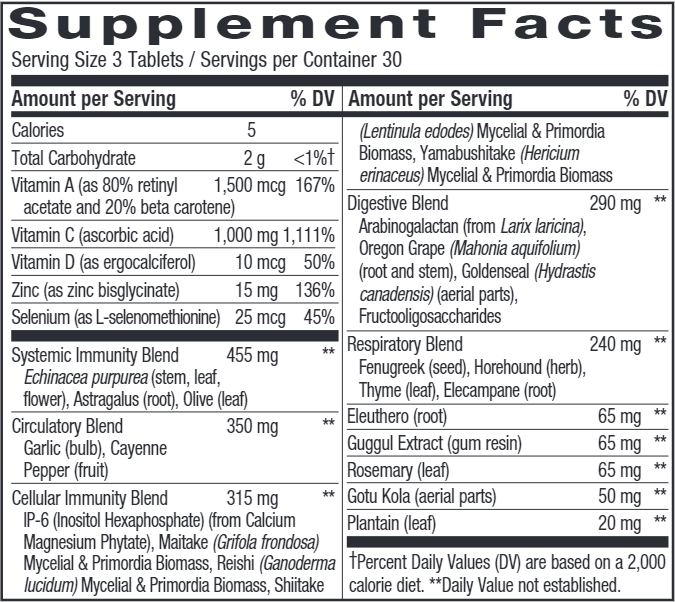 SystemWell Ultimate Immunity (Nature's Way) 90ct supplement facts