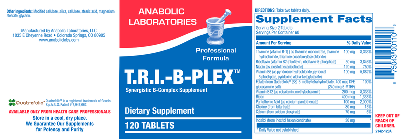 T.R.I.- B-PLEX Tablets (Anabolic Laboratories) 120ct supplement facts