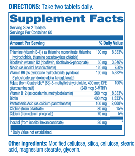 T.R.I.- B-PLEX Tablets Supplement Facts Label