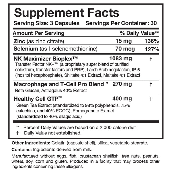 Transfer Factor Multi-Immune Supplement Facts Label