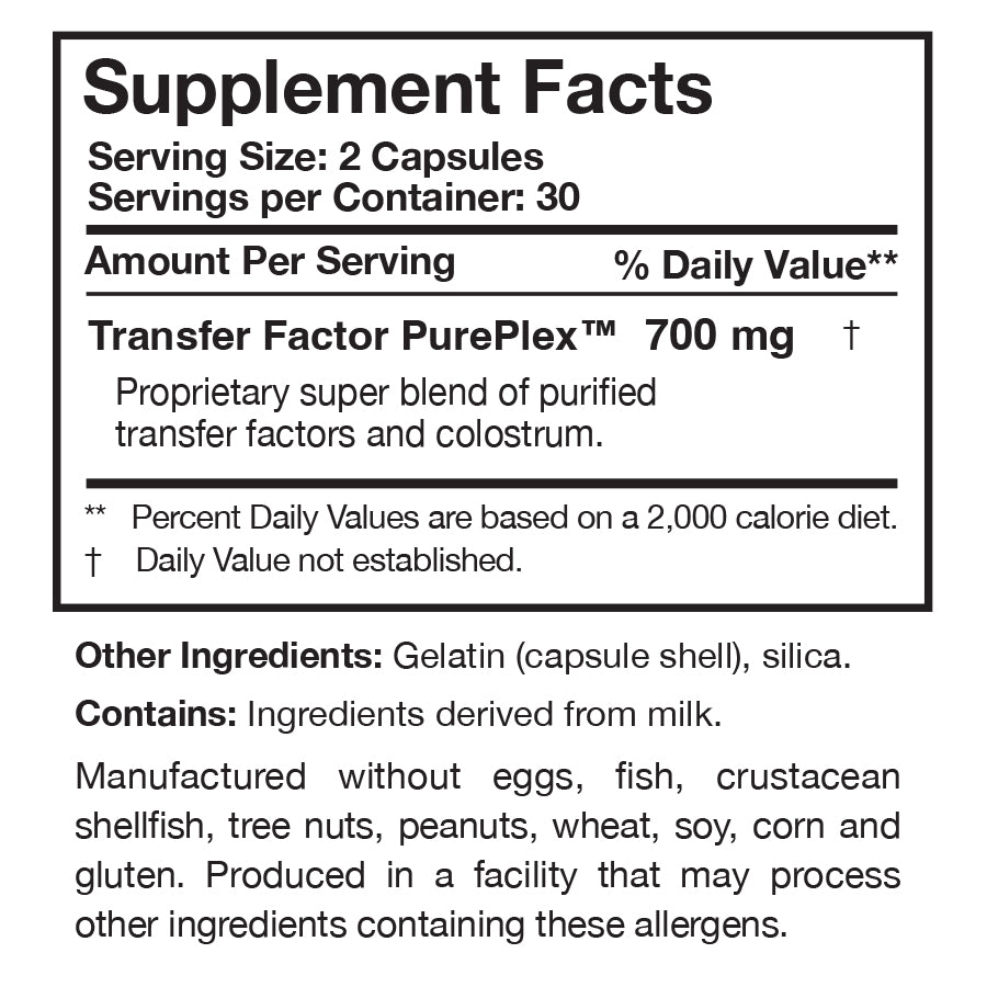 Transfer Factor Sensitive Supplement Facts Label