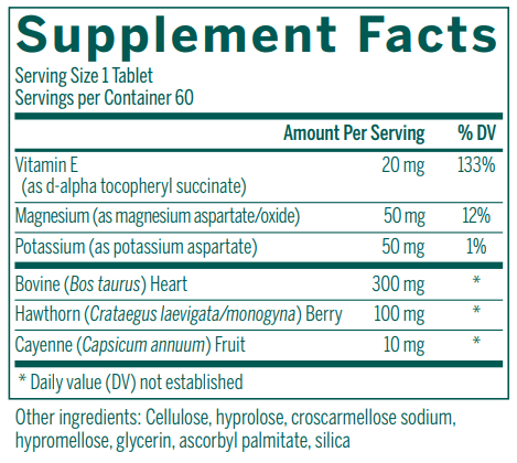 THR Cardio Complex supplement facts Genestra