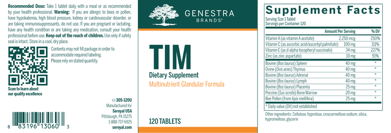TIM 120 Tabs label Genestra 