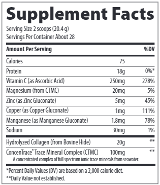 TMAncestral Collagen Peptides Powder 20.1oz Trace Minerals Research supplement facts