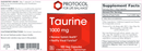taurine 1000 mg (protocol for life balance) label