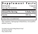 taurine 500 mg allergy research group supplement facts