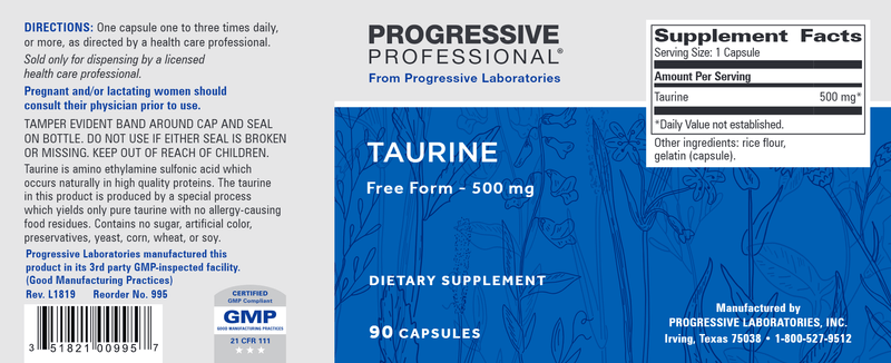 Taurine (Progressive Labs) Label