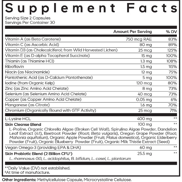 Teen Clearface Supplement Facts Label