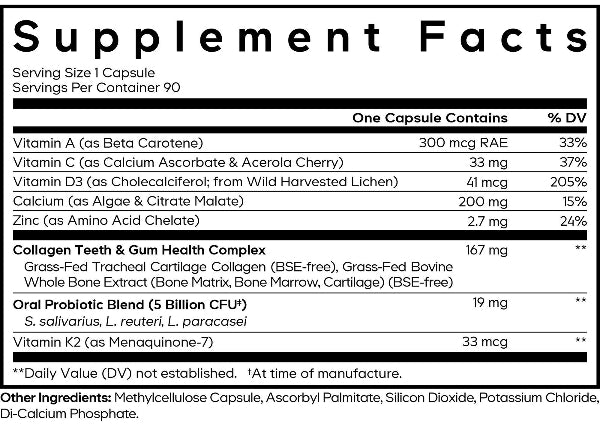 Teeth & Gums Vitamins Supplement Facts Label