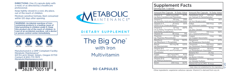 The BIG ONE with Iron (Metabolic Maintenance) label