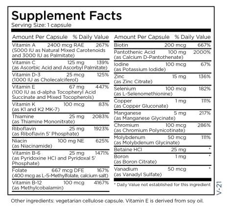 the big one without iron (metabolic maintenance) supplement facts