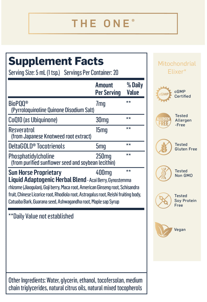The One Quicksilver Scientific supplement facts