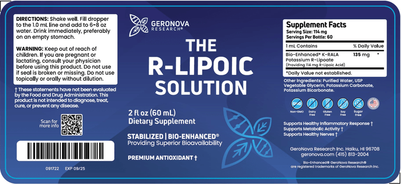 The R-Lipoic Solution (GeroNova Research) Label
