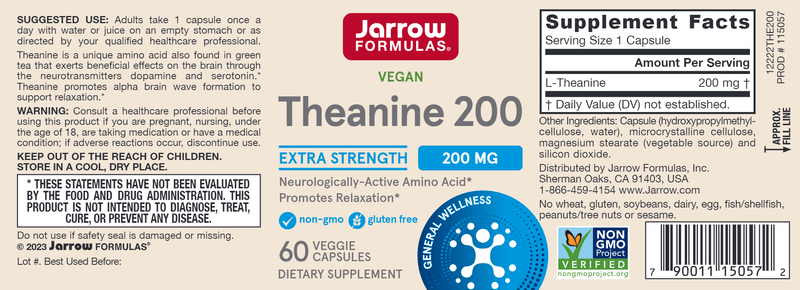 Theanine 200 mg Jarrow Formulas label