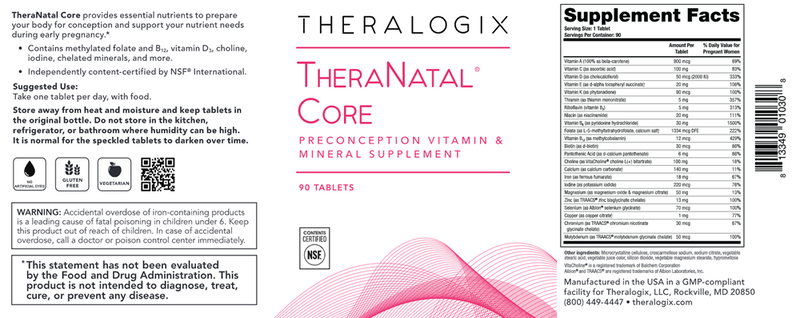 TheraNatal Core Preconception (Theralogix) Label