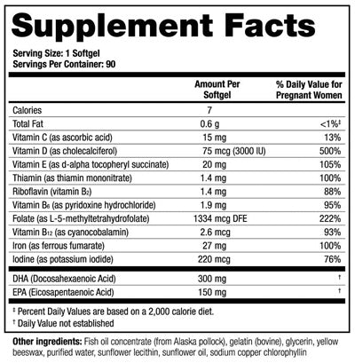TheraNatal One Prenatal Vitamins (Theralogix) supplement facts