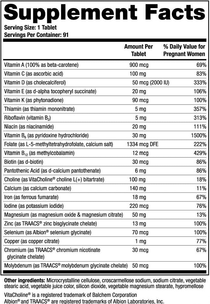 TheraNatal OvaVite Preconception Vitamins (Theralogix) supplement facts