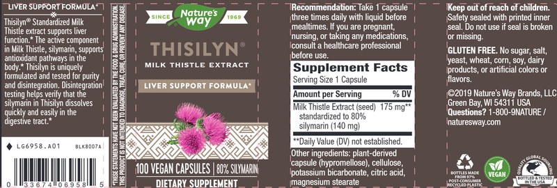 Thisilyn Standardized Milk Thistle Extract (Nature's Way) 100ct label
