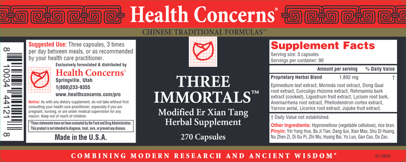 Three Immortals (Health Concerns) 270ct Label