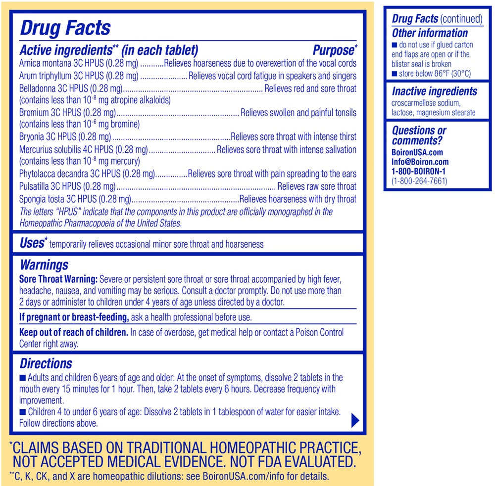 ThroatCalm Supplement Facts Label