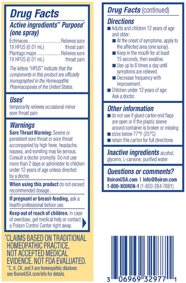 ThroatCalm Spray Supplement Facts Label