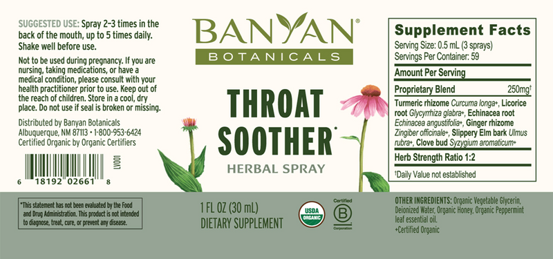throat soother spray banyan botanicals label