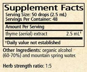 Thymus/thyme 4 oz Supplement Facts Label