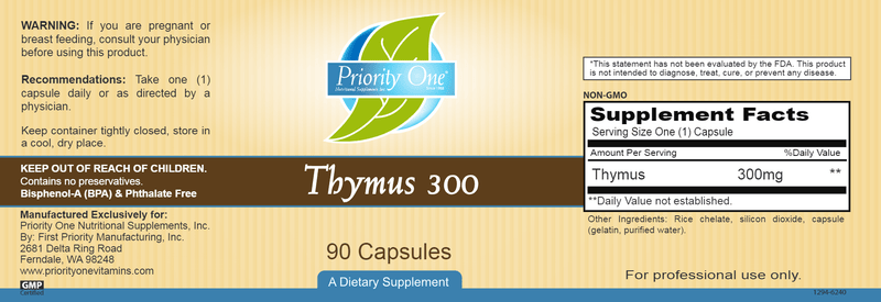 Thymus 300 mg (Priority One Vitamins) label