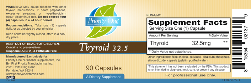 Thyroid 32.5mg (Priority One Vitamins) label