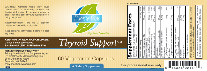 Thyroid Support (Priority One Vitamins) label