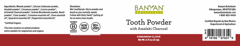 Tooth Powder Cinnamon Clove (Banyan Botanicals) label
