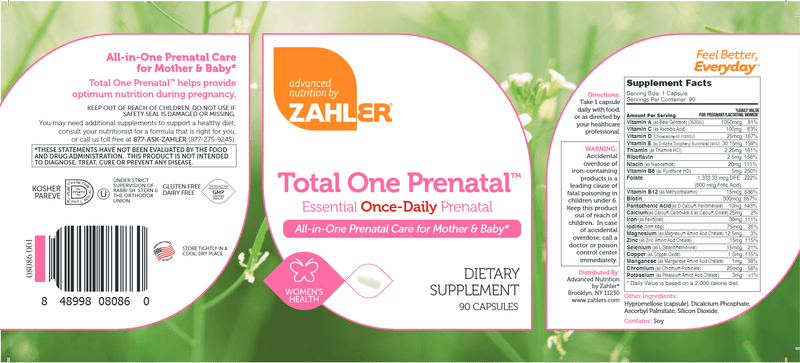 Total One Prenatal (Advanced Nutrition by Zahler) Label
