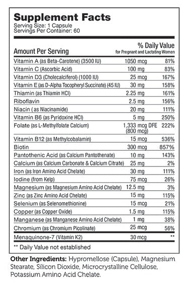 Total One Prenatal Supplement Facts Label
