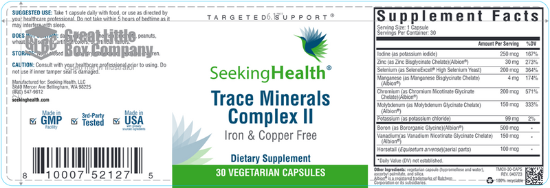 Trace Minerals Complex II Seeking Health Label